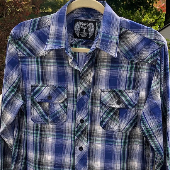 Eighty Eight Mens Blue Plaid Button Down - Picture 5 of 10